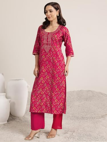 Image of Gerua by Libas Printed Silk Blend Straight Kurta With Trouser and Dupatta | Ethnic Wear |Wedding Dress | Ocassion Wear