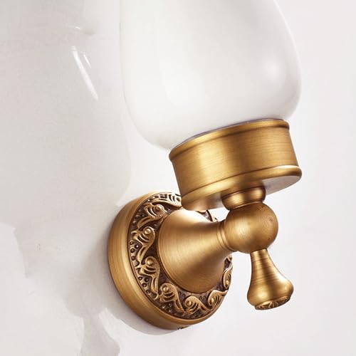 Image of Wall Mounted Bathroom Tooth Brushed Cup Holder, Antique Brass Pattern Carving,Brushed Bronze