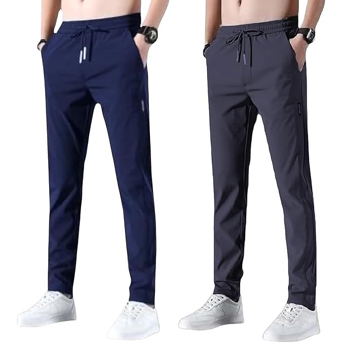 Image of Men's Solid Jogger Pants with Pockets - Combo Pack of 2