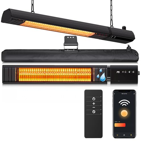 Ceiling Electric Outdoor Heater Wifi Control Wall-Mounted Hanging Patio 1500W Infrared 9 Heat Levels, 24H Timers, Carbon Fiber Tube Heating Wall Heater for Gazebo, Balcony