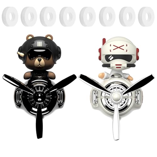 Image of 2Pcs Car Air Fresheners, Cute Bear Pilot Automotive Air Outlet Creative Car Perfume Diffuser, Automotive Accessories Air Vent Decoration with 8 Fragrant Tablets (Black 1+White 1)