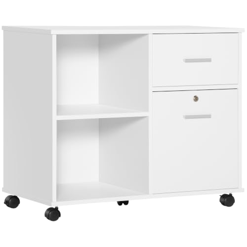 Vinsetto Druckerständer Druckerschrank mit 5 Rollen Büroschrank Aktenschrank mit Schloss Hängeregistratur für Akten Dokument Drucker für Arbeitszimmer Weiß 80 x 40 x 66,5cm
