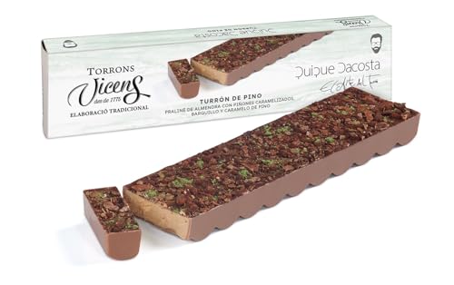 Turrón de Pino by Quique Dacosta 300g Torrons Vicens - Dulces navideños de Calidad Suprema con Tradición e innovación - Praliné de almendra con piñones caramelizados, barquillos y caramelo de pino