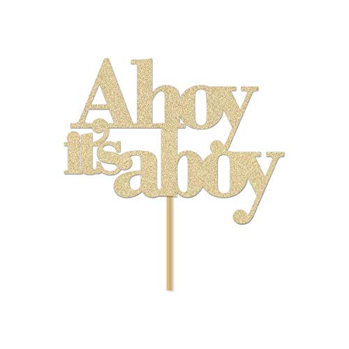 CT042 Boy Baby Shower Cake Topper Gold | Ahoy It's a Boy Nautical Decoration | Sailor Decor