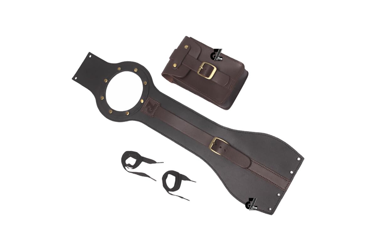 Genuine Leather Motorcycle Tank Strap with Pouch Compatible with Royal Enfield Bear 650 (Black & Brown)-image-49