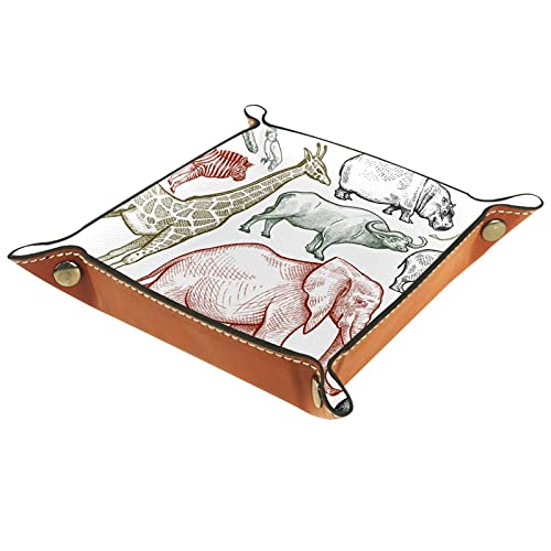 Preisvergleich Produktbild Ledertablett,Leder Tier Giraffe Elefant. Tablett,Taschenleerer Tablett für Aufbewahrungsschlüssel-Münzen-Schmu...