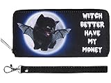 100% Polyester Schwarze Katze mit Fledermaus Flügeln Gothic Geldbörse