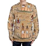 Egyptian Hieroglyphs and Pharaohs Men's Long Sleeve Shirt Crewneck Sweater Print Pullover Casual Tops M