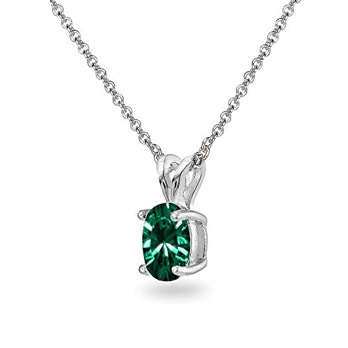 Sterling Silver 8x6mm Oval-Cut Solitaire Pendant Necklace Made with European Crystals2
