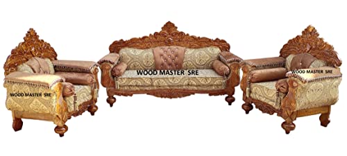 Image of Luxury Wooden Teakwwood Five Seater Sofa Set for Living Room (Honey Brown) Solid Wood Outdoor Chair 5 Seater Sofa | (5)