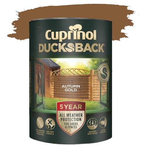 DUAYRA Ducksback Fence Paint 5L | All Weather Protection Paints | Outdoor Sheds Fence Wood Treatment | Low VOC - 10m²/L Coverage | Quick Drying Waterproof | Non Drip, Wex-Enriched | (Autumn Gold)