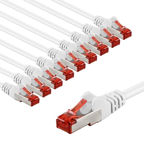 goobay 65988 CAT6 Netzwerkkabel im 10er Set/Patchkabel geschirmt S/FTP/CU Ethernet Kabel, PiMF, LSZH/Cat 6 Kabel mit 10Gbits / Wei&szlig; / 10x 3m