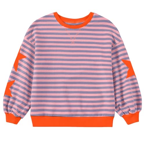 Boys Girls Stripes Sweatshirt Long Sleeve Round Neck Star Print Tops Fall Loose Streetwear Casual Outwear