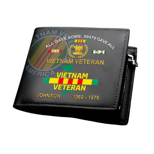 Custom Name Vietnam Veteran Men’s Leather Wallet, Proud Bifold Army And Soldier Gift Engraved For Husband Dad Grandpa, War Memorial Gifts