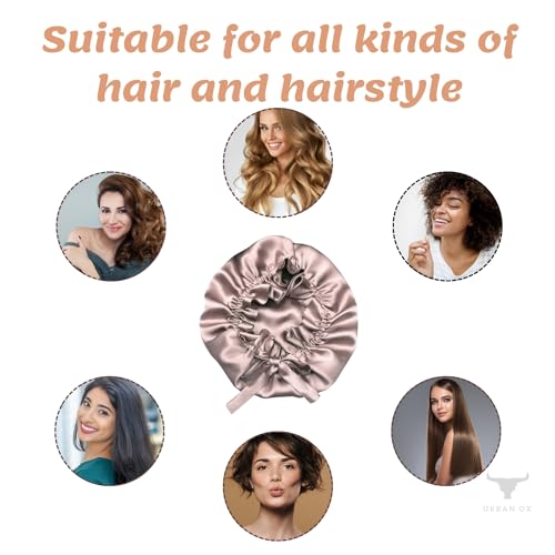 Image of Satin Hair Bonnet for Sleeping and Multi-Use with 3 Scrunchies and 1 Scalp Massager Brush | Anti-Hair-Breakage (Rose Taupe)