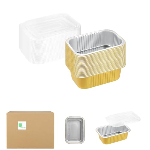 MESTAEK 7x5 Sturdy Foil Pans with Snap-On Lids (20 Packs) | 2X Thicker Heavy Duty Reusable Foil Tin 31oz | Grill Oven Microwavable Multi-Use Pan, | Disposable Aluminum Foil Pan for Baking Cooking