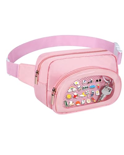 Image of Ita Bag Crossbody Small Pin Trading Bag, Fanny Pack with Clear Window for Enamel Pins, Adjustable Belt Bag for Display& Travel & Collector (Pink)