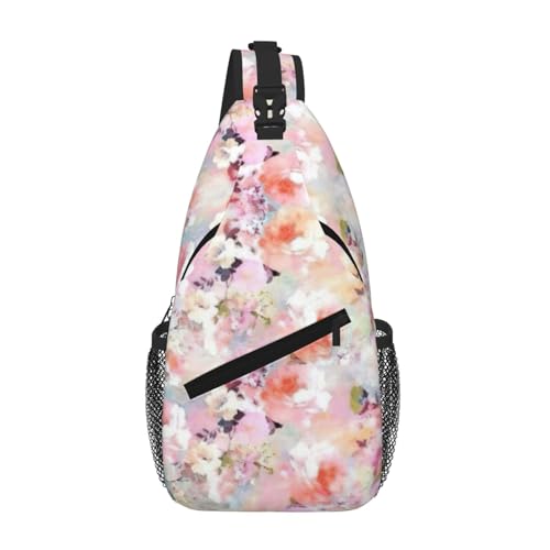 Sac à dos à bandoulière léger homme imprimé floral rose : sacoche poitrine tendance