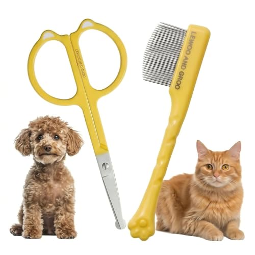 Pet Face Grooming Kit with Tear Stain Comb and Safety Scissors