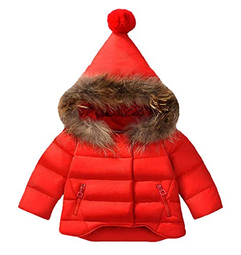 Unisex Little Boys Girls Clothes Down Jacket Hoodie Coat Winter Warm Outerwear (Red, 18-24 Months)
