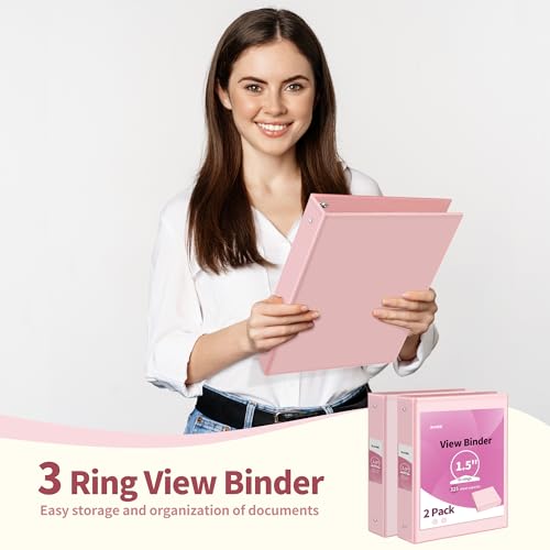 sunee 3 ring binder 15 inch 2 pack clear view binder three ring pvc-free fit 85x11 inches for school or office supplies pink
