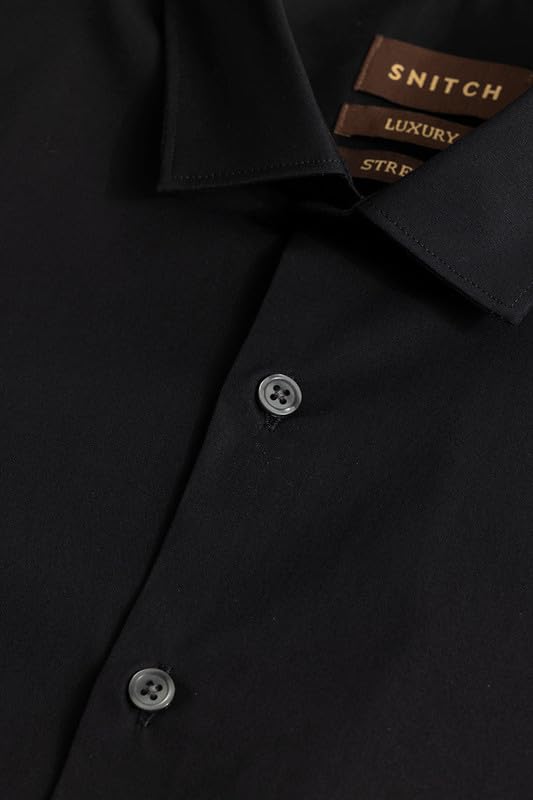 Image of SNITCH Men's Plain Shirts Formal Wear Streetwear Style | Cotton Spread Full Sleeve Slim Fit Black