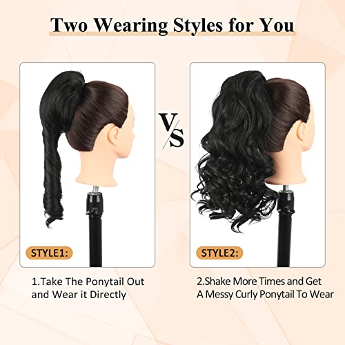 Oseti Short Curly Drawstring Ponytail Extension For Black Women Synthetic Ponytail Spiral Curly Drawstring, 14Inch Pony Tails Hair Extension Clip In Hairpiece 1B Ponytail Drawstring For Women Girls #TOP1