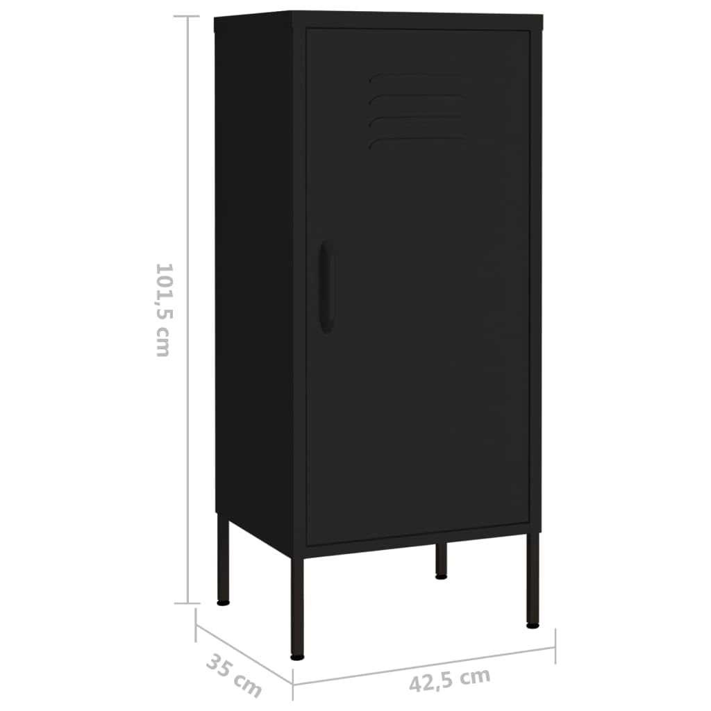 Szafka magazynowa czarna, 42,5 x 35 x 101,5 cm, wytrzymała stal, 2 wkładane półki, do spiżarni, kuchni, biura, wszechstronne przechowywanie, meble metalowe