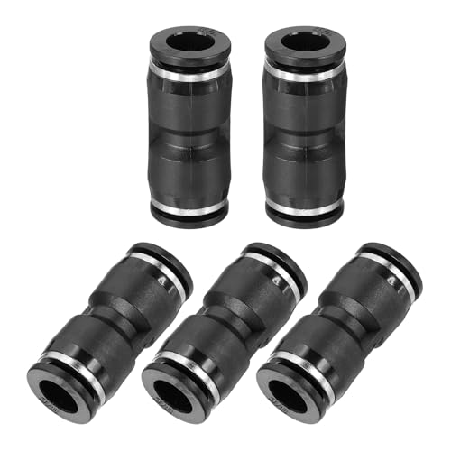 sourcing map 5 Pcs Push to Connect Fittings 3/8 Inch Tube OD Pneumatic Quick Connector Straight Union Tube Fitting for Water Oil Gas Air Hose Line Pipe, Black