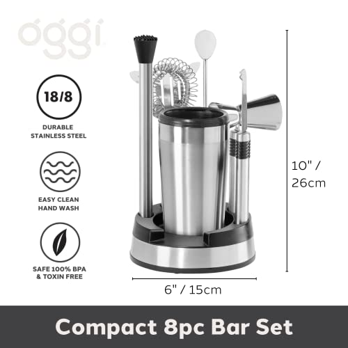 image for OGGI Compact Stainless Steel 8-Piece Bar Tool Set- Bartender Kit w/ St