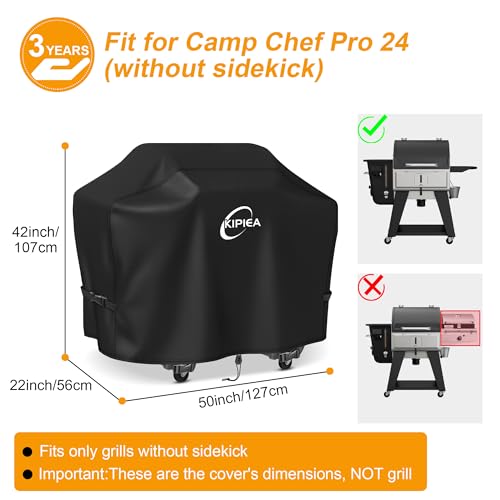 Image of Kipiea 600D Pellet Grill Cover for Camp Chef Woodwind 24, Woodwind Pro 24, Waterproof BBQ Smoker Cover, UV Resistant, No Tear, No Fading