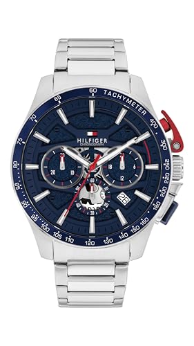 Tommy Hilfiger Montre Chronographe à Quartz Argenté avec Bracelet en Acier Inoxydable Argenté -...
