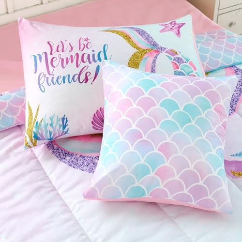 Image of Cokouchyi Twin Size Comforter Set for Girls, 5-Piece Bed in a Bag, 3D Colorful Mermaid Bedding Comforter Sheet Set, Ultra Soft and Fluffy, Mermaid