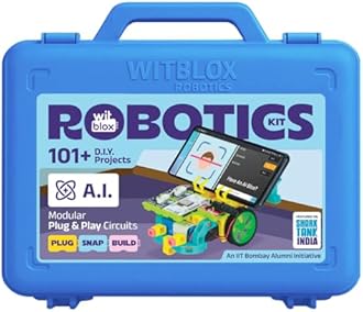 WitBlox AI Artificial Intelligence Robotic Science Kit for 101+ Project 174 Part 8 Yrs+, Interlocking Bricks, Electronic Sensor & Circuits to create Logic 2 Free Live Classes Gift Toy for Boys & Girls