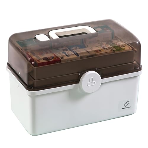 KMQRDZi Armario de farmacia, caja de medicamentos, gran capacidad, triple capa con asa de transporte, pequeña caja de primeros auxilios para el hogar, medicina (blanco, XL)