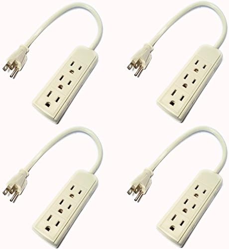 ps28e Bundle 4 Sets 120 Volt 1 ft Grounded Power Cord w/ 3 Outlet Power Strip