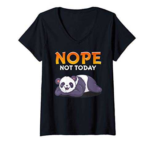 Donna Funny Nope Not Today Cute Napping Panda Pun Maglietta con Collo a V