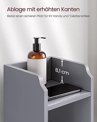 VASAGLE Toilettenschrank, Badezimmerschrank, Badschrank, schmales Badregal, verstellbare Ablagen, platzsparend, einfache Montage, mystisches Grau, BBC310P36