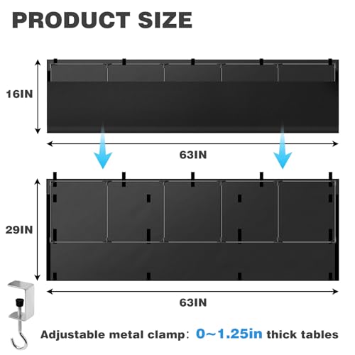 UNIFAMILY No Drill Under Desk Privacy Panel and Cable Management Organizer Sleeve, 600D Oxford Modesty Desk Panel for Cord Organizer, Desks Skirt for Home Office or Standing Workstation