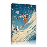 雪山スキーキャンバスウォールアートペインティングスポーツ愛好家のための冬の風景キャンバスプリントリビングルームスタディルーム壁装飾35x52cmインナーフレーム