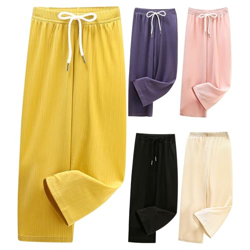 Girls Wide Leg Palazzo Pants Drawstring Baggy Flowy Trousers Pockets Elastic Waist Straight Leg Loose Pants for Kids