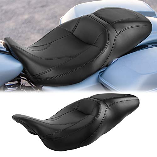 One Piece 2-Up Motorcycle Driver Passenger Leather Seat For Harley Davidson Touring Road King Street Glide Electra Glide Road Glide 2009-2023
