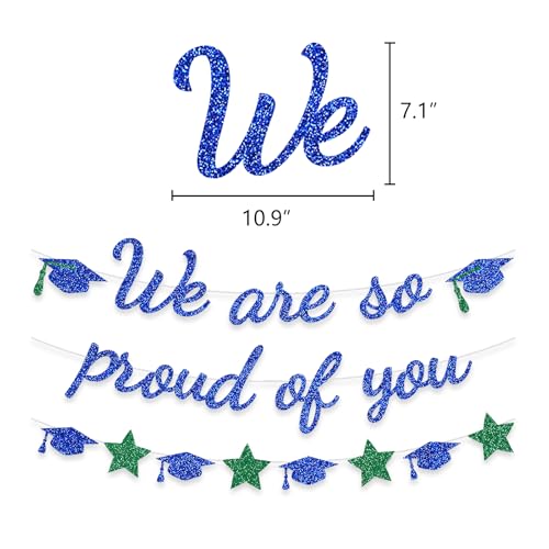 Image of We Are So Proud Of You Banner Graduation Party Decorations Glitter Congratulations Class Grad Ideas Blue Green