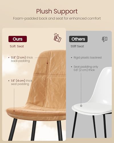 Image of VASAGLE Dining Chairs, Set of 4 Dining Room Chairs, Metal Frame, Adjustable Feet, Easy to Clean, Glacier-Textured Synthetic Leather, for Kitchen, Caramel Brown UKDC188K01