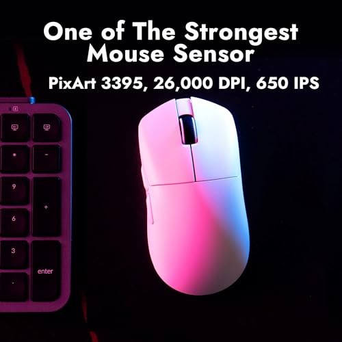 Image of LEMOKEY G1 8K Wireless Bluetooth 5.1 /2.4 GHz /Wired Optical Mouse, Ultra-Lightweight 55g Programmable PixArt 3395 Sensor with up to 26,000 /30000 DPI / 650 /750 IPS for Windows Mac Linux - White
