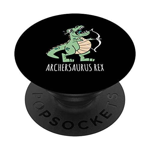 Archersaurus Rex Dinosaur T-rex Dino Archer Archery PopSockets Swappable PopGrip, Black