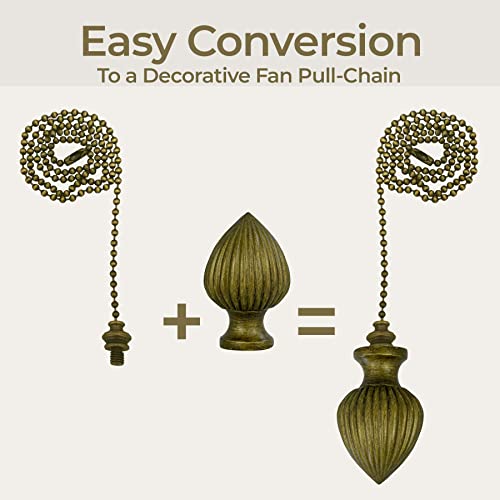 Image of Royal Designs, Inc. Ribbed Pear Finial with Fan Pull Chain, Antique Brass - Pack of 2