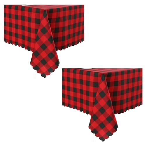 MANGATA CASA 2Pcs Gingham Tablecloth for Rectangle Tables- Checkered Table Cloth Waterproof Kitchen & Table Linens-Polyester Buffalo Plaid Wrinkle Free Table Cover(Red/Black 60x72in)