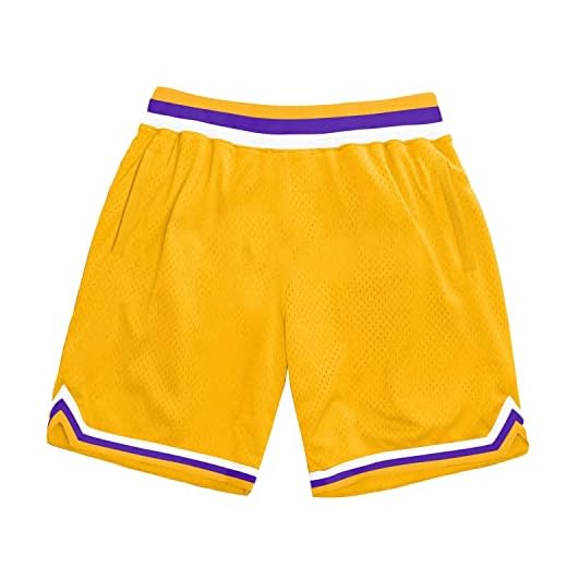 Enjeolon Basketball Shorts, Men Retro Mesh Embroidered with Pockets, Mens Fans Workout Gym Athletic Casual Shorts (X-Large, Yellow Kobe)
