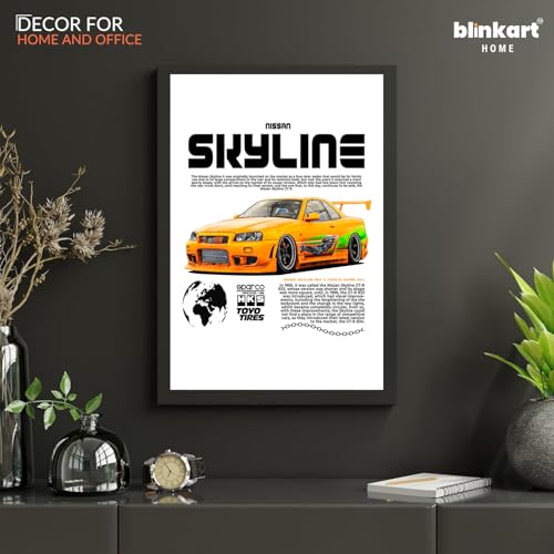 Image of BLINKART Nissan & Toyota Skyline & Supra Framed Posters Gift Items Boys Room Wall Decoration Bedroom Office Studio Synthetic Wood Frame & Acrylic Glass Ready to Hang - 12x8 Inch, (A4 Size) - CAR-267